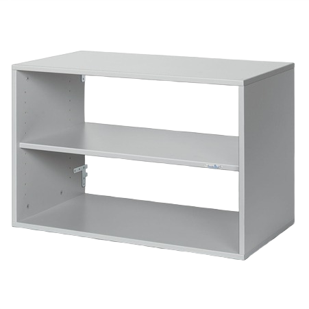 Gray two-shelf storage box for garage organization and countertop storage in home improvement collections