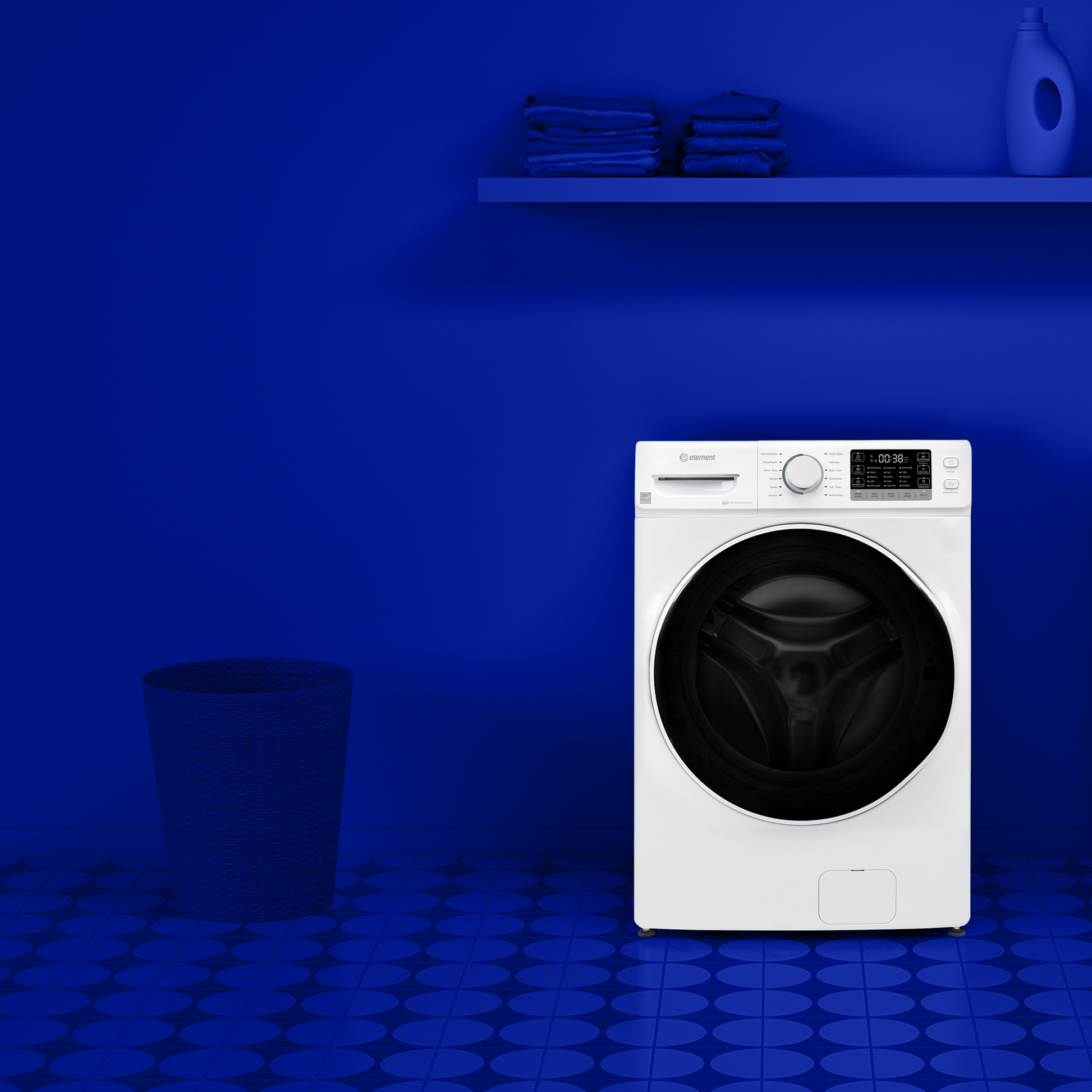 White front-load washer with digital controls and multiple wash cycles in washers and dryers collection