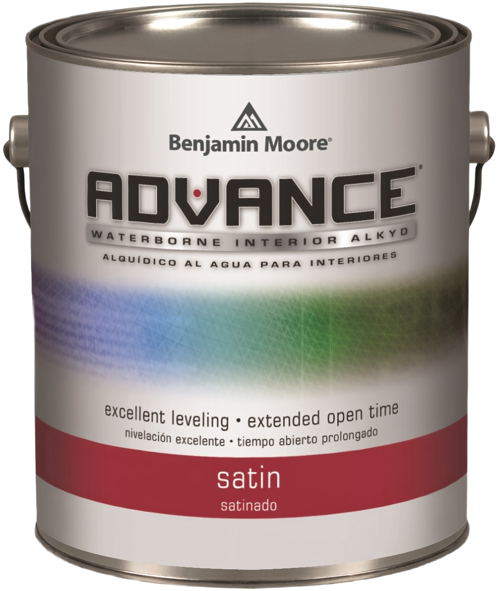 Can of satin finish waterborne interior alkyd paint for home improvement projects