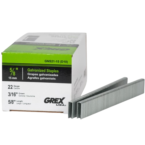 Box of galvanized 22 gauge staples with 3/16 inch crown and 5/8 inch length for tools and home improvement use