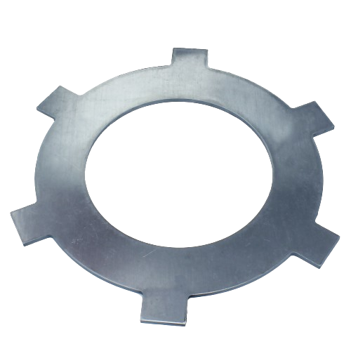 Metal clutch disk with six evenly spaced tabs designed for machinery and tools in home improvement projects