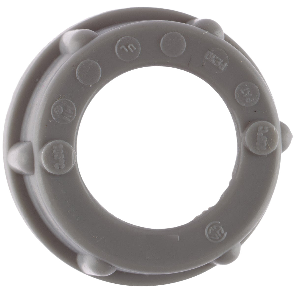 Gray plastic insulating bushing for rigid and IMC conduit, suitable for electrical and home improvement projects
