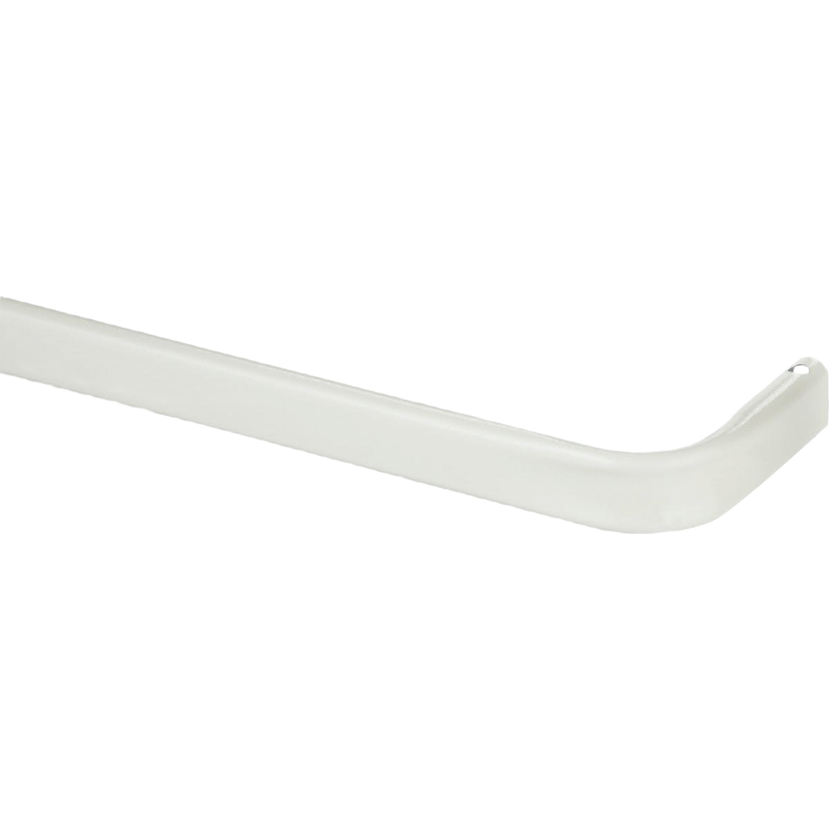 White metal clearance curtain rod with angled mounting bracket for home improvement and tools use