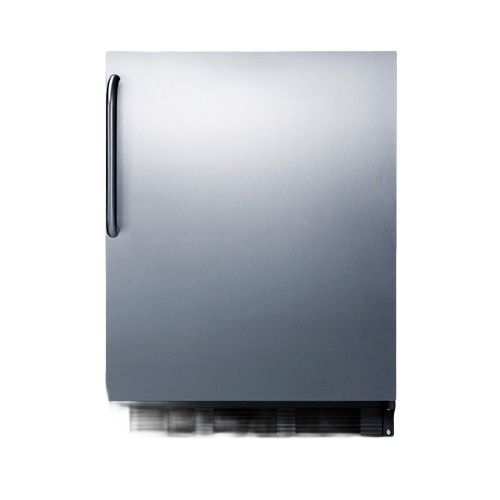 Compact built-in refrigerator-freezer with stainless steel door and black handle in kitchen and appliances collection