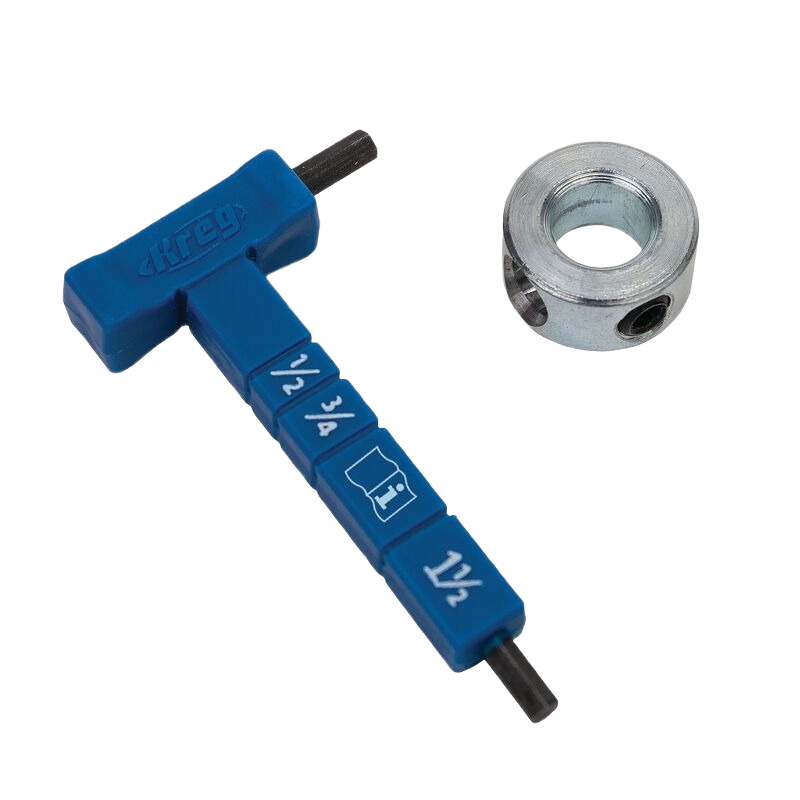 Blue hex wrench with marked measurements and metal stop collar for woodworking in tool accessories and home improvement collections