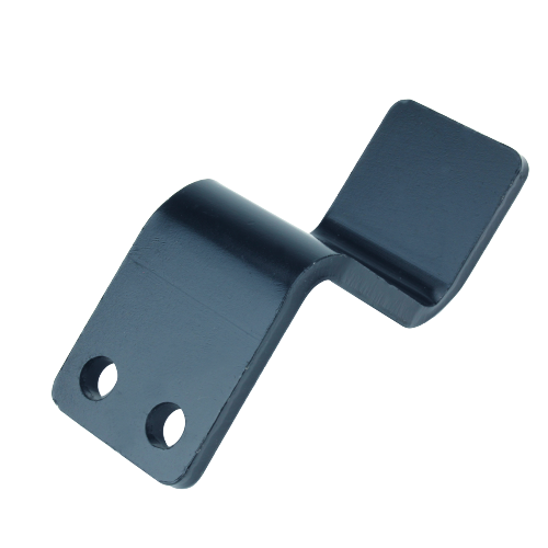 Black metal pivot bumper flag with dual mounting holes for automotive and tractor body part applications