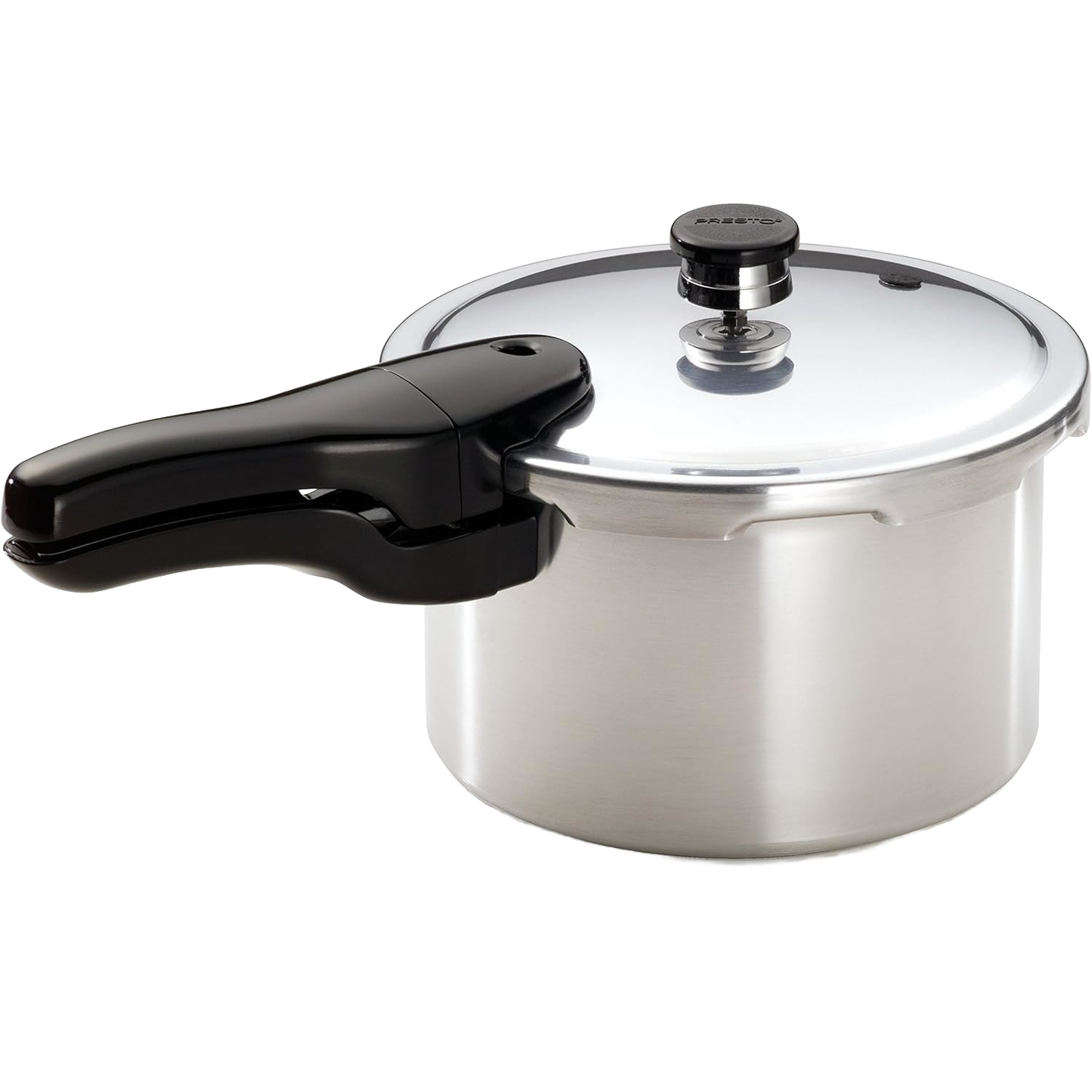 Compact aluminum pressure cooker with black handle designed for efficient cooking in small kitchen appliances and kitchenware collections