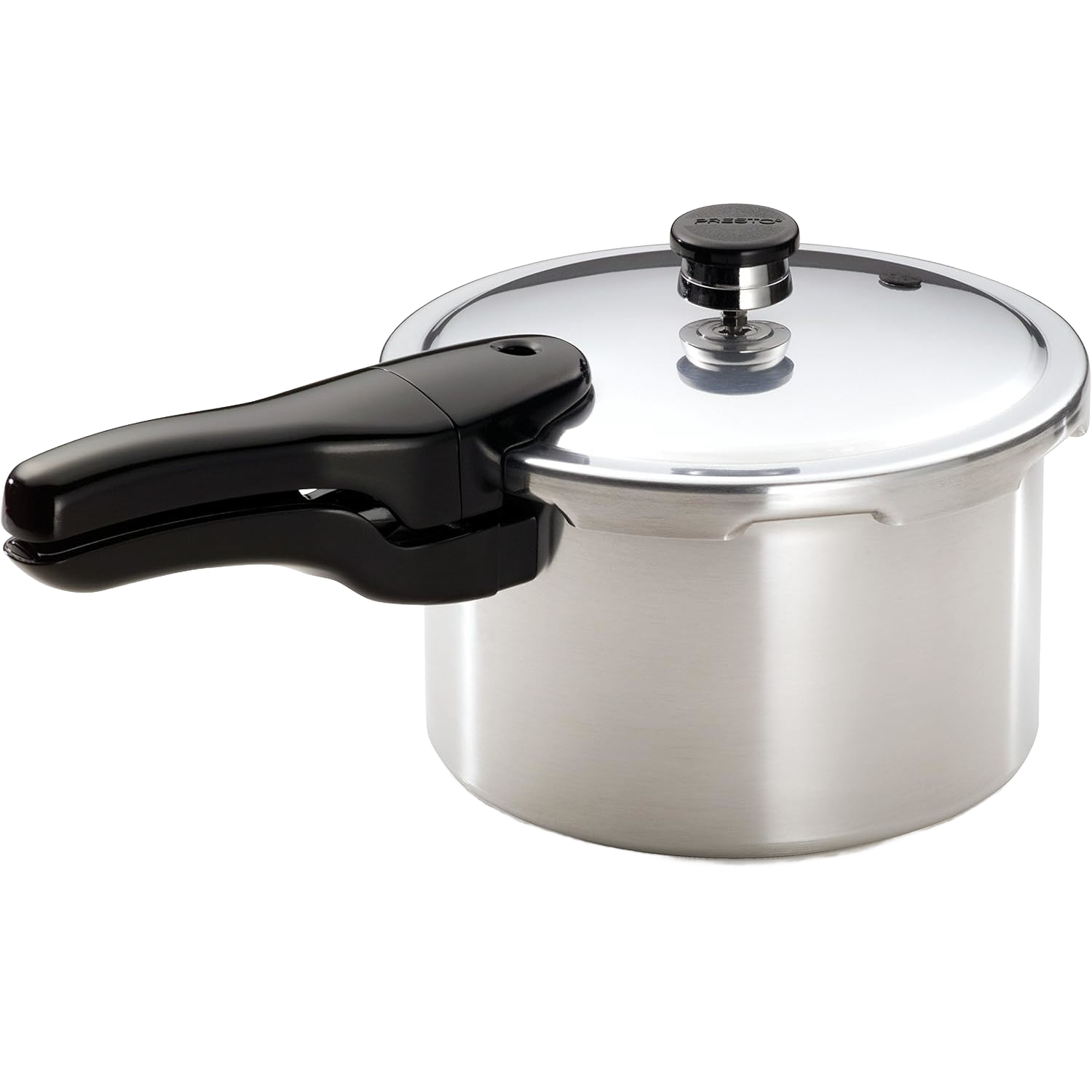 Compact aluminum pressure cooker with black handle designed for efficient cooking in small kitchen appliances and kitchenware collections