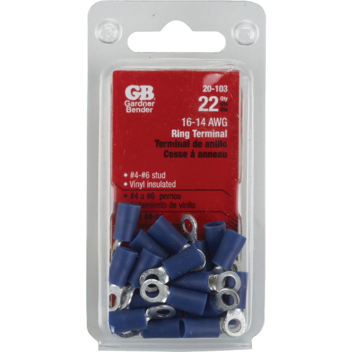 Pack of blue vinyl-insulated ring terminals for electrical connections in home improvement and electrical projects