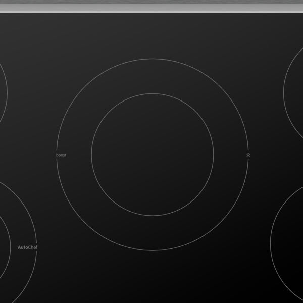 Black glass electric cooktop surface featuring circular heating zones from Bosch electric cooktops collection