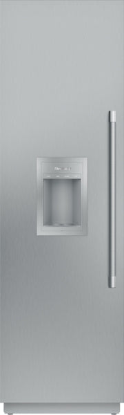 Built-in stainless steel freezer column with left hinge door and external ice and water dispenser for kitchen appliances collections