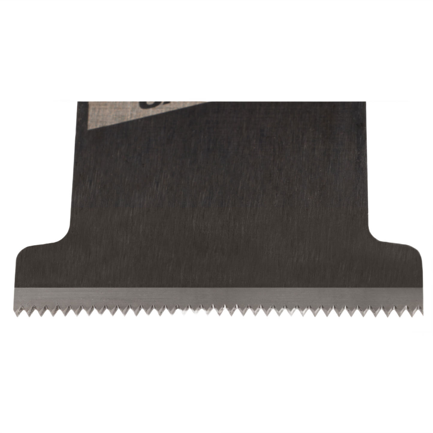 Close-up of sharp metal multi-tool blade with fine carbide teeth for precise cutting in home improvement tasks