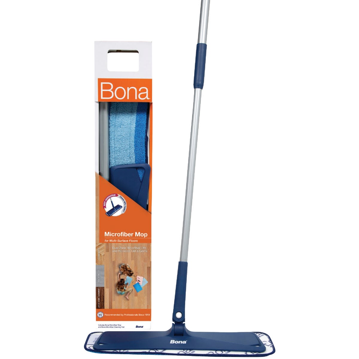 Blue microfiber mop with telescoping handle and 360-degree swivel for versatile cleaning in Home Improvement collections