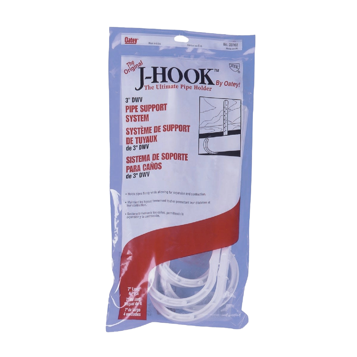 Clear plastic ABS pipe holders in sealed retail packaging for plumbing and home improvement tools collections