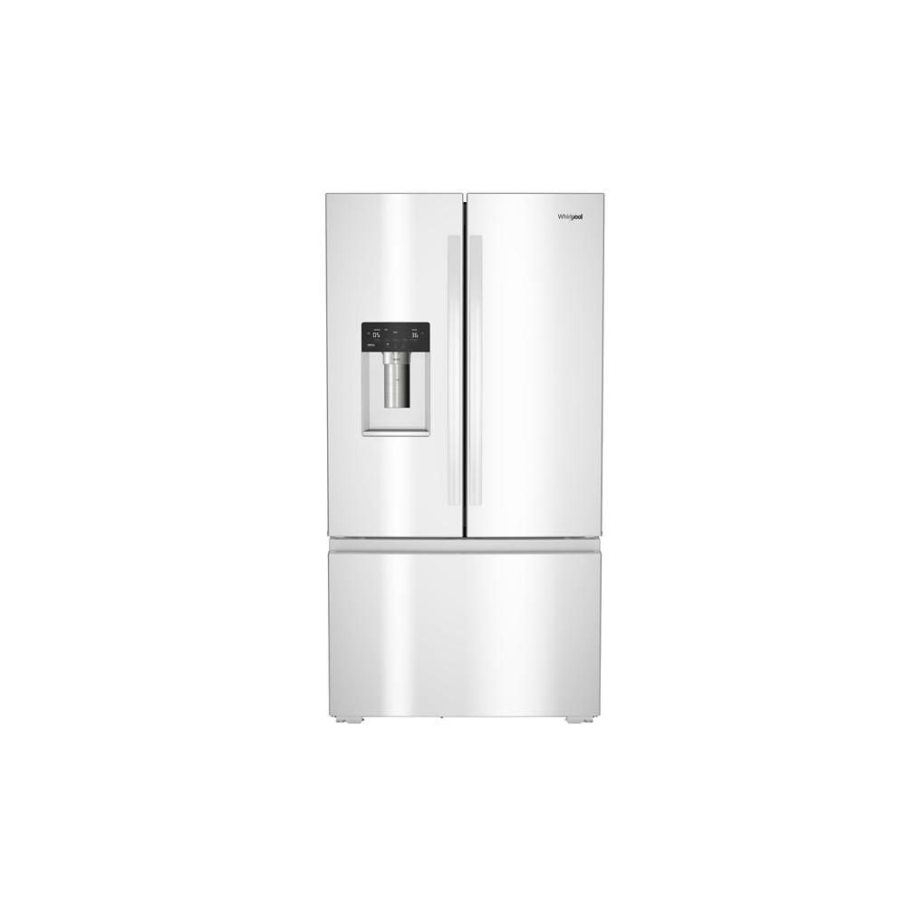 White 36-inch wide French door refrigerator with in-door water dispenser and bottom freezer from Kitchen & Kitchenware collection