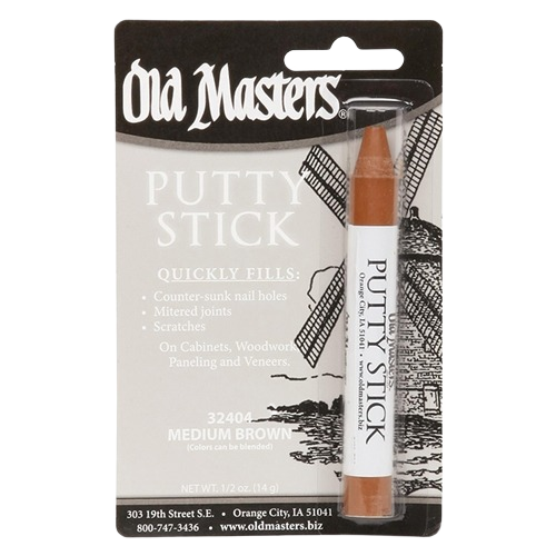 Medium brown putty stick for filling nail holes, joints, and scratches in woodwork from Old Masters under $50 collections.