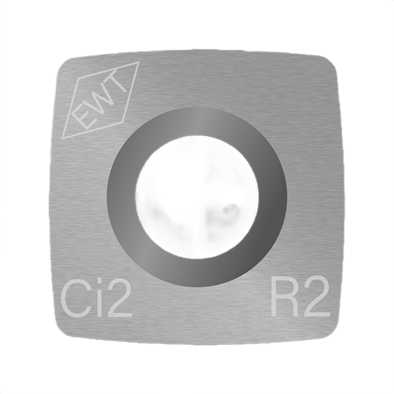 Square carbide cutter with central hole, marked with Ci2 and R2, part of woodworking tools under $50 collection