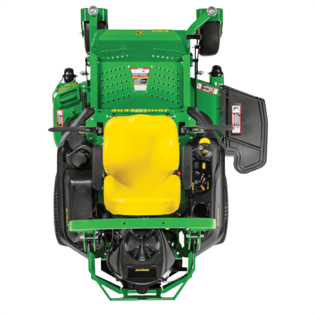 Green zero-turn riding mower with 60-inch cutting deck and bright yellow seat for lawn care and tools use