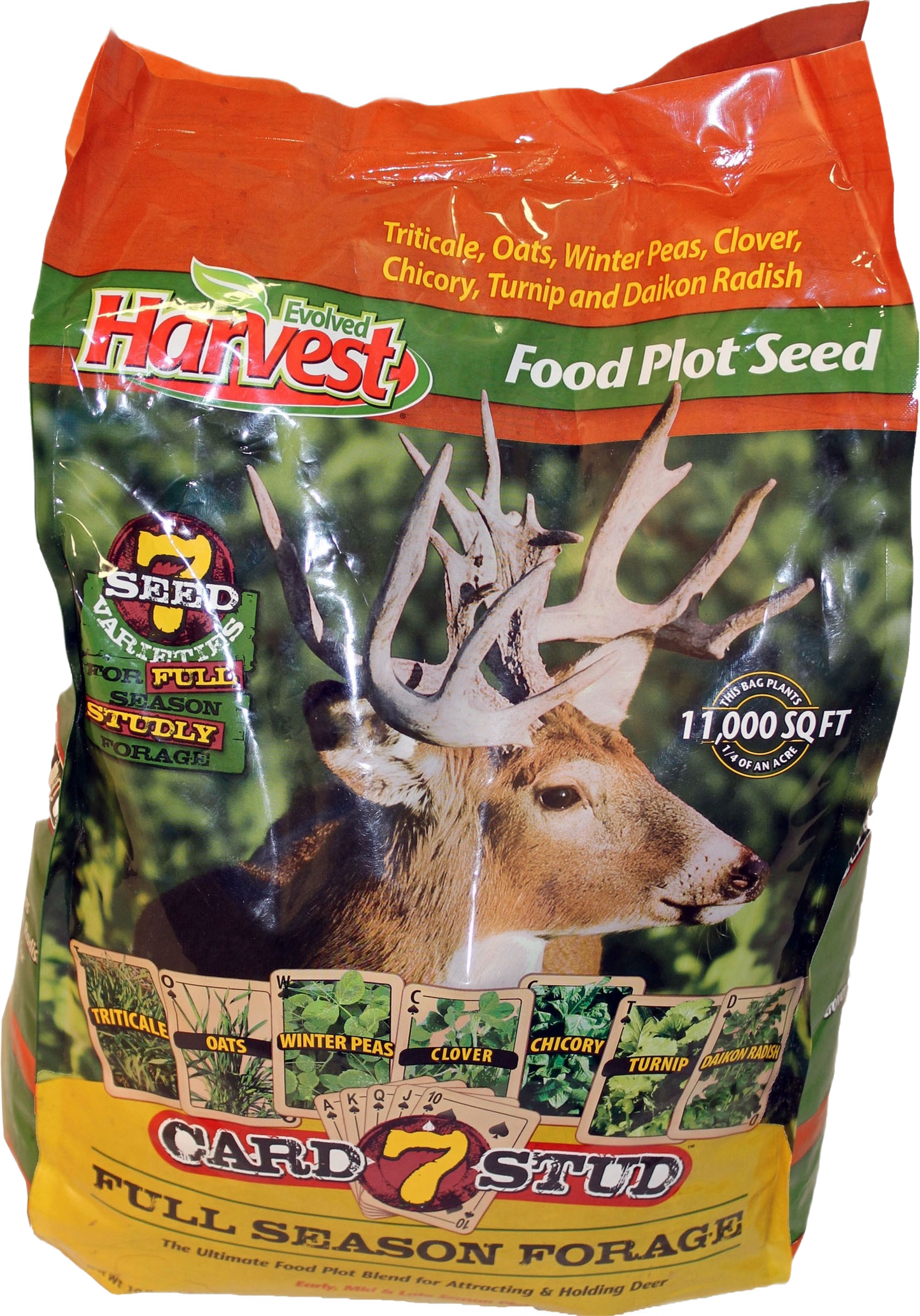 Bag of multiseed food plot mix featuring deer with large antlers for wildlife habitat enhancement and home improvement tasks