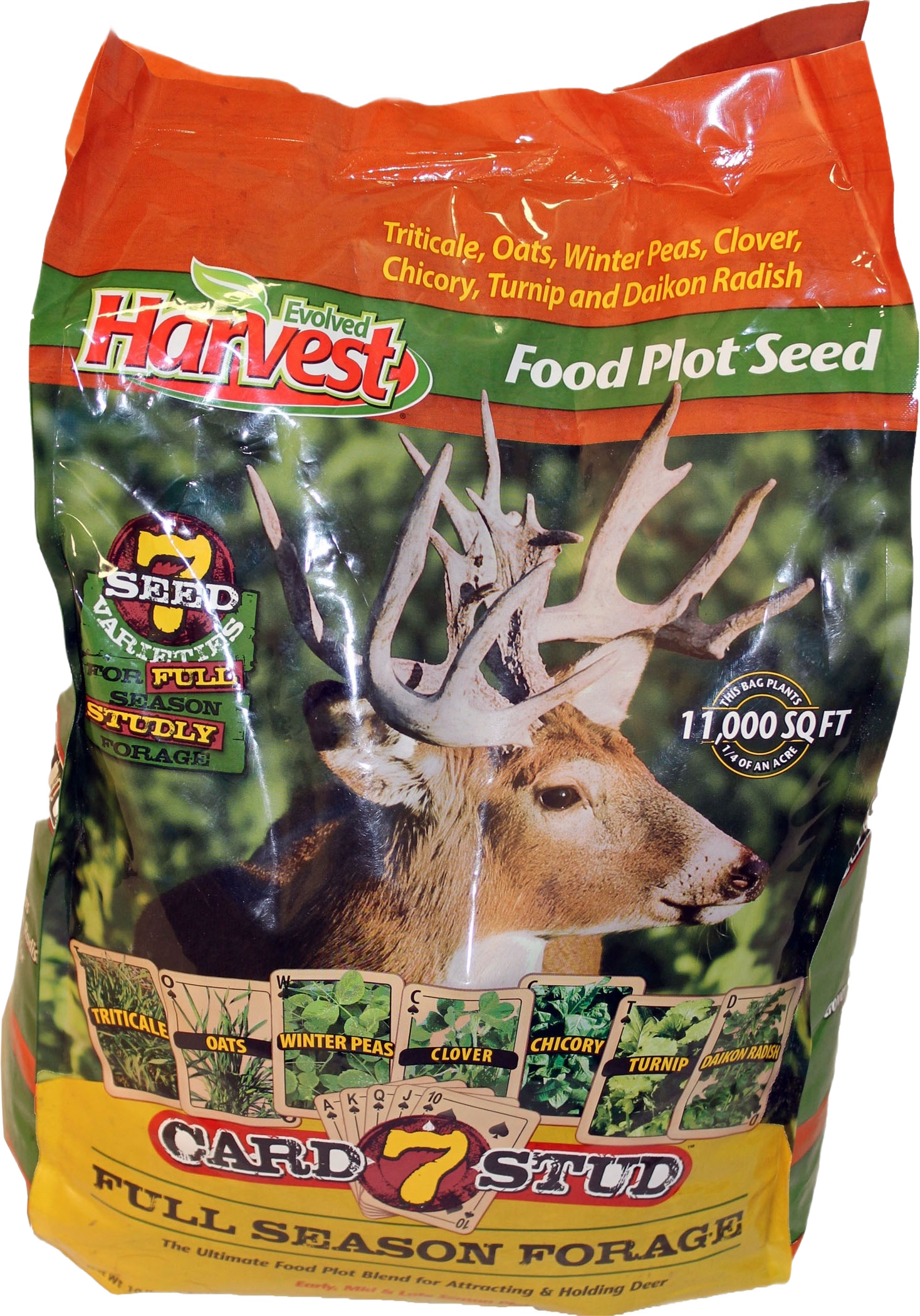 Bag of multiseed food plot mix featuring deer with large antlers for wildlife habitat enhancement and home improvement tasks