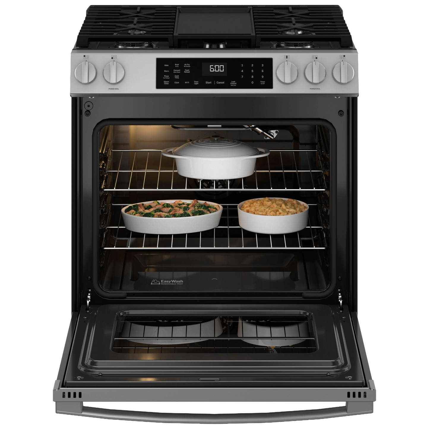 GE® 30" Slide-In Front-Control Convection Gas Range with No Preheat Air Fry and EasyWash™ Oven Tray