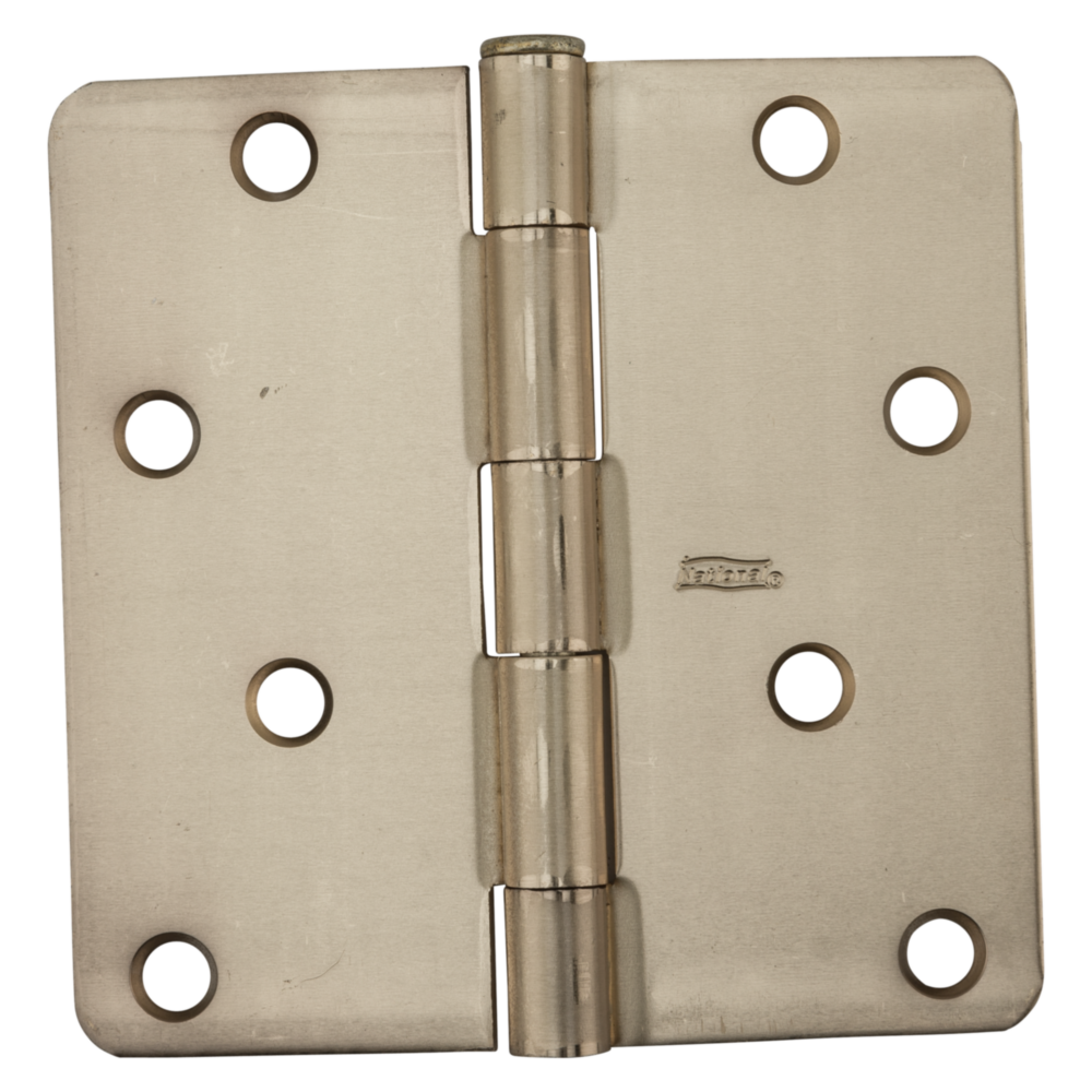 Satin brass door hinge with rounded corners and multiple screw holes for home improvement and hardware projects under $50 collection