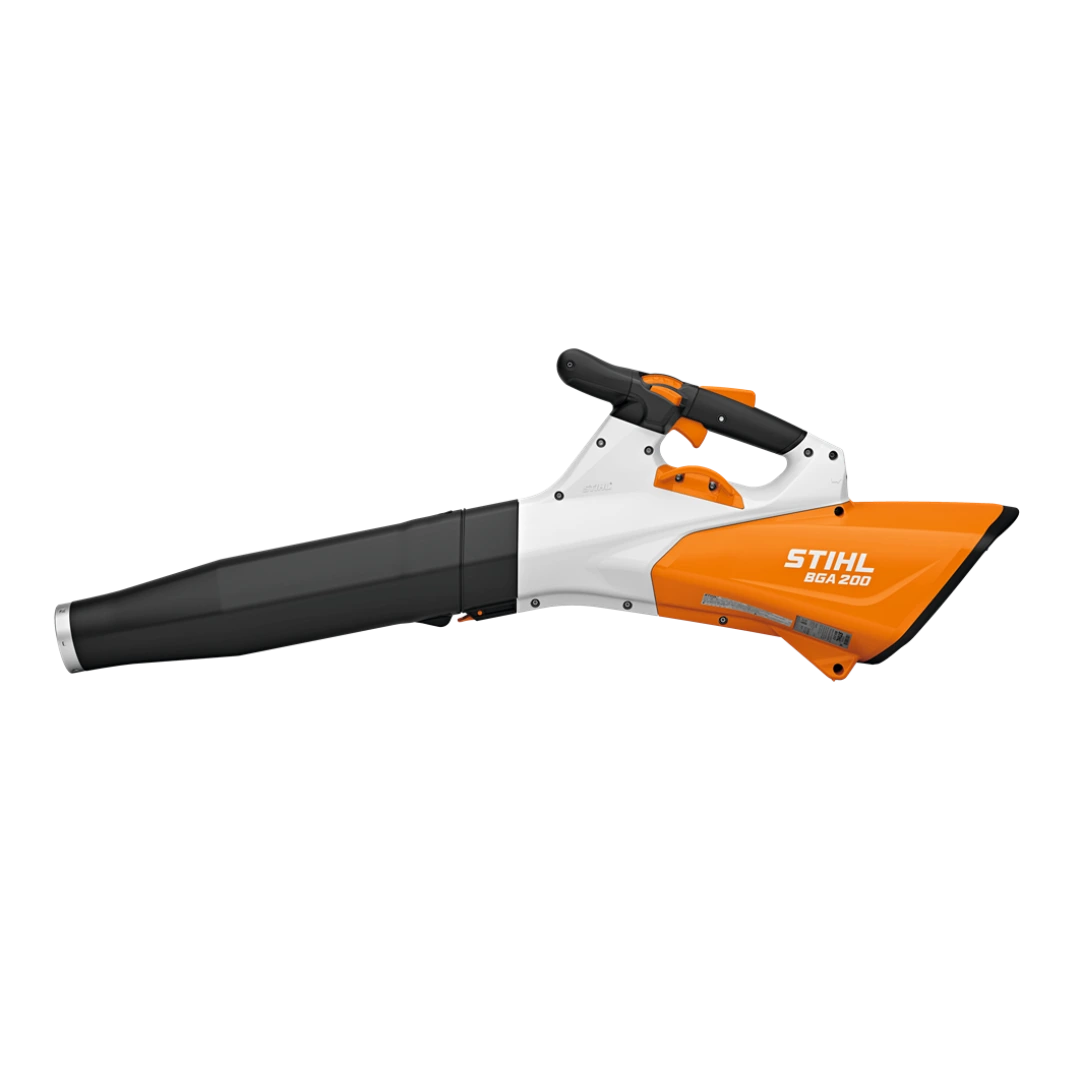 Orange and white handheld battery blower with ergonomic handle designed for efficient outdoor home improvement tasks