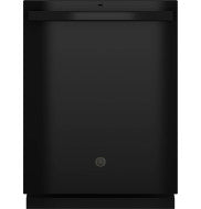 Front view of black top control dishwasher with smooth plastic interior, part of kitchen appliances and dishwashers collection