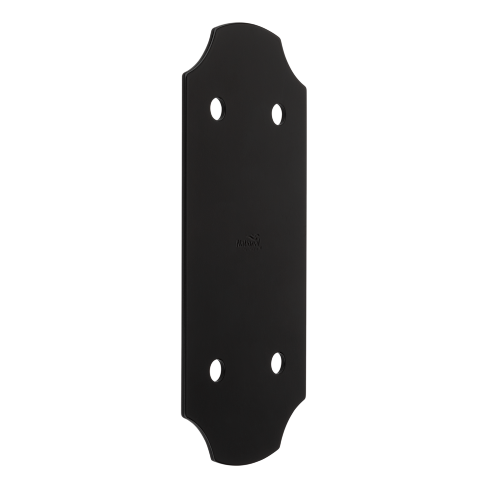 Black flat strap brace with pre-drilled holes for sturdy corner support in building hardware projects under $50