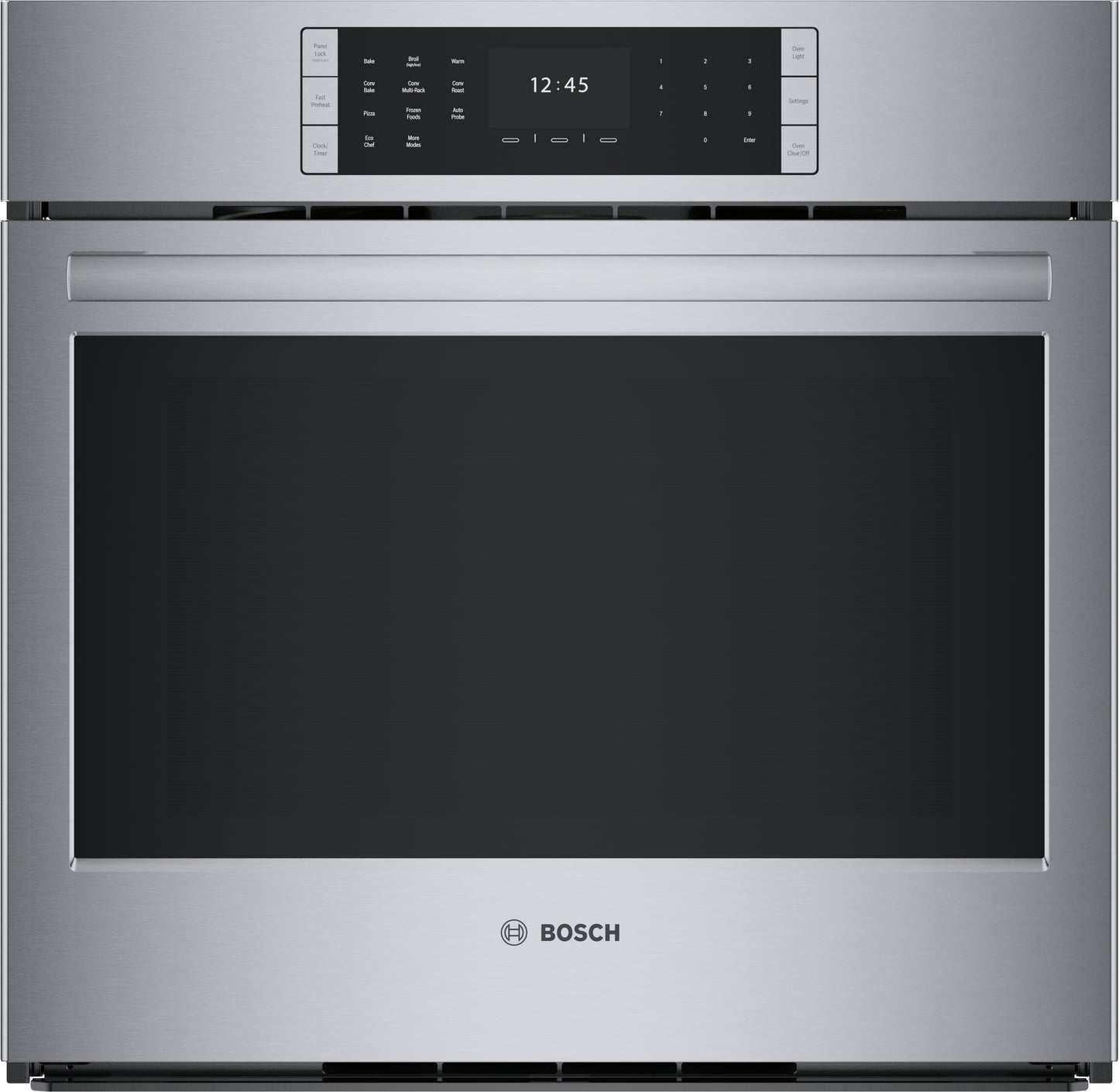 Stainless steel Bosch single wall oven with digital touch controls in Wall Ovens at Hartville Hardware