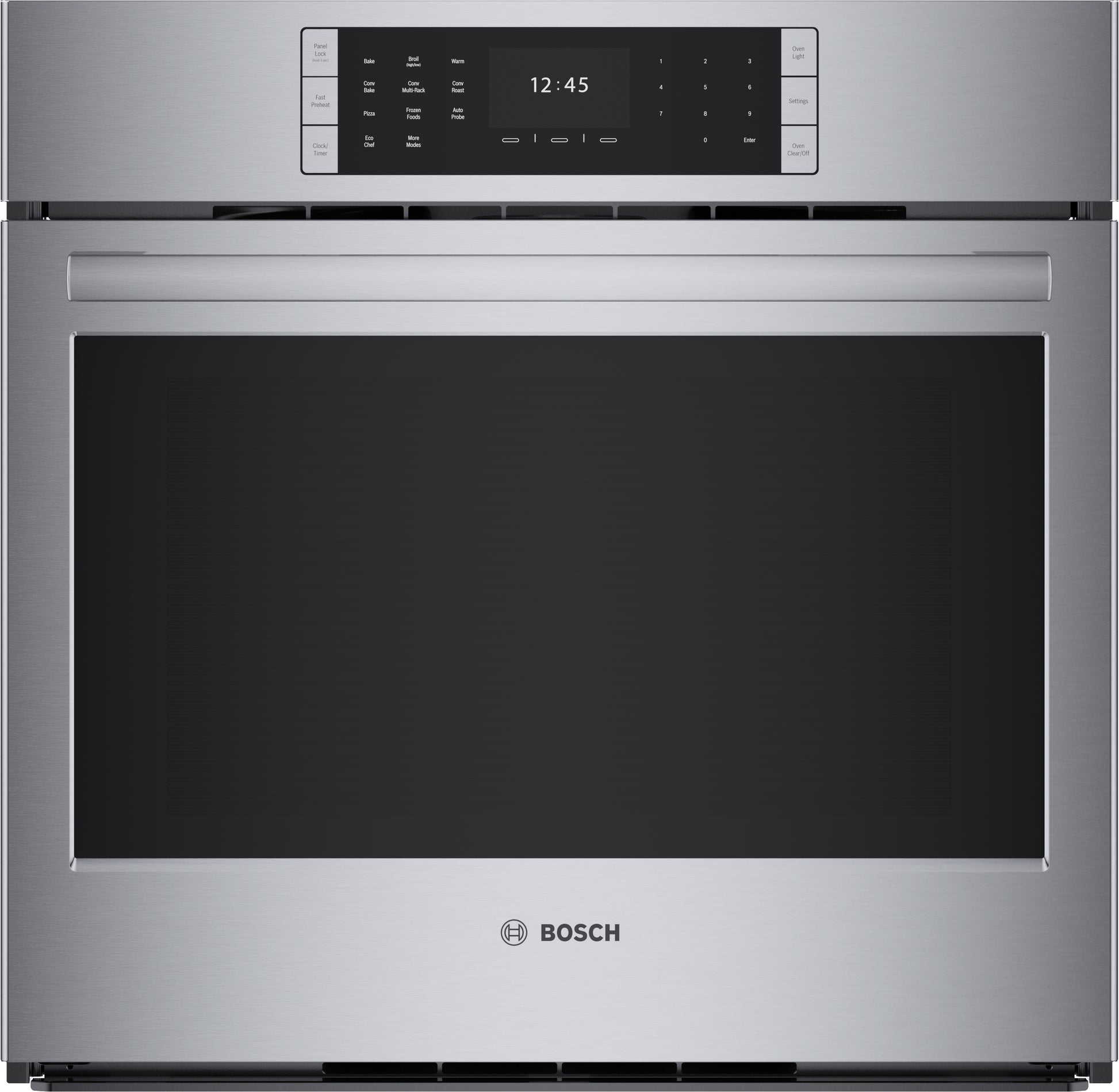 Stainless steel Bosch single wall oven with digital touch controls in Wall Ovens at Hartville Hardware