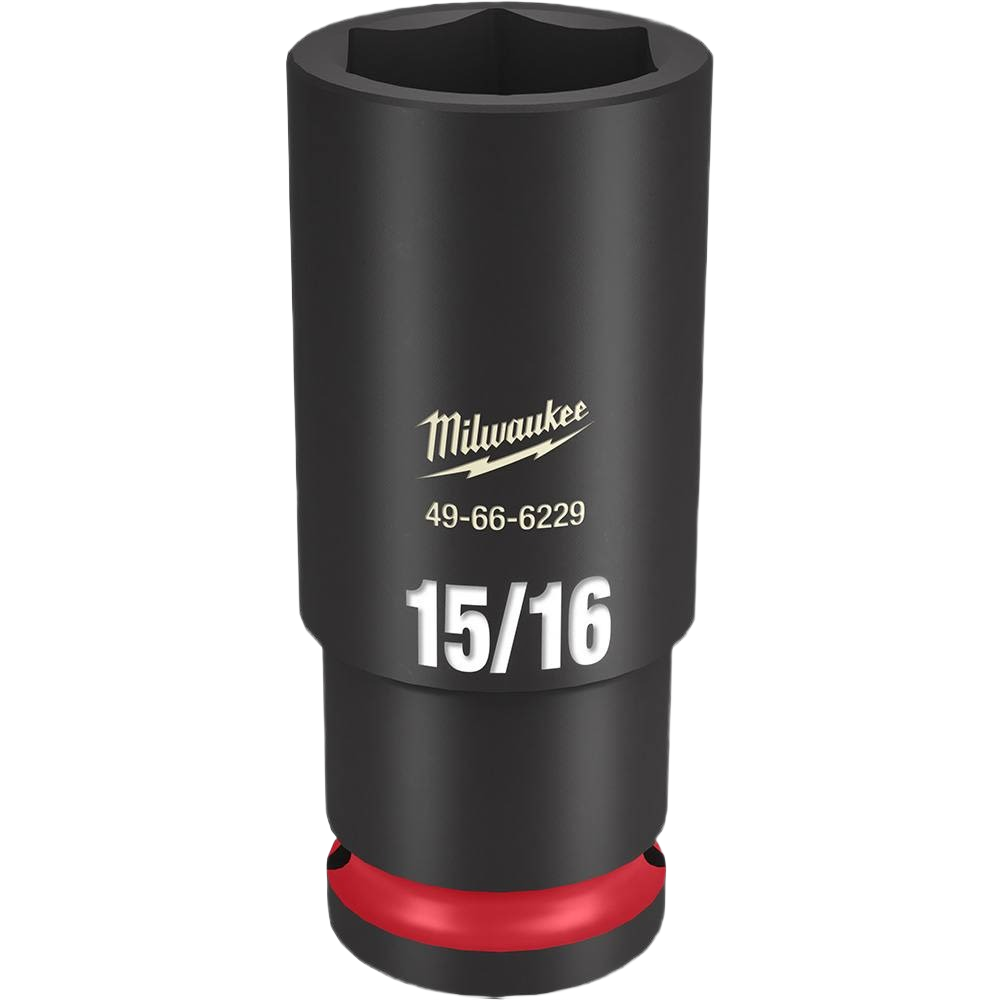 Black 15/16 deep impact socket with 6-point hex drive and red ring for heavy-duty hand tool use