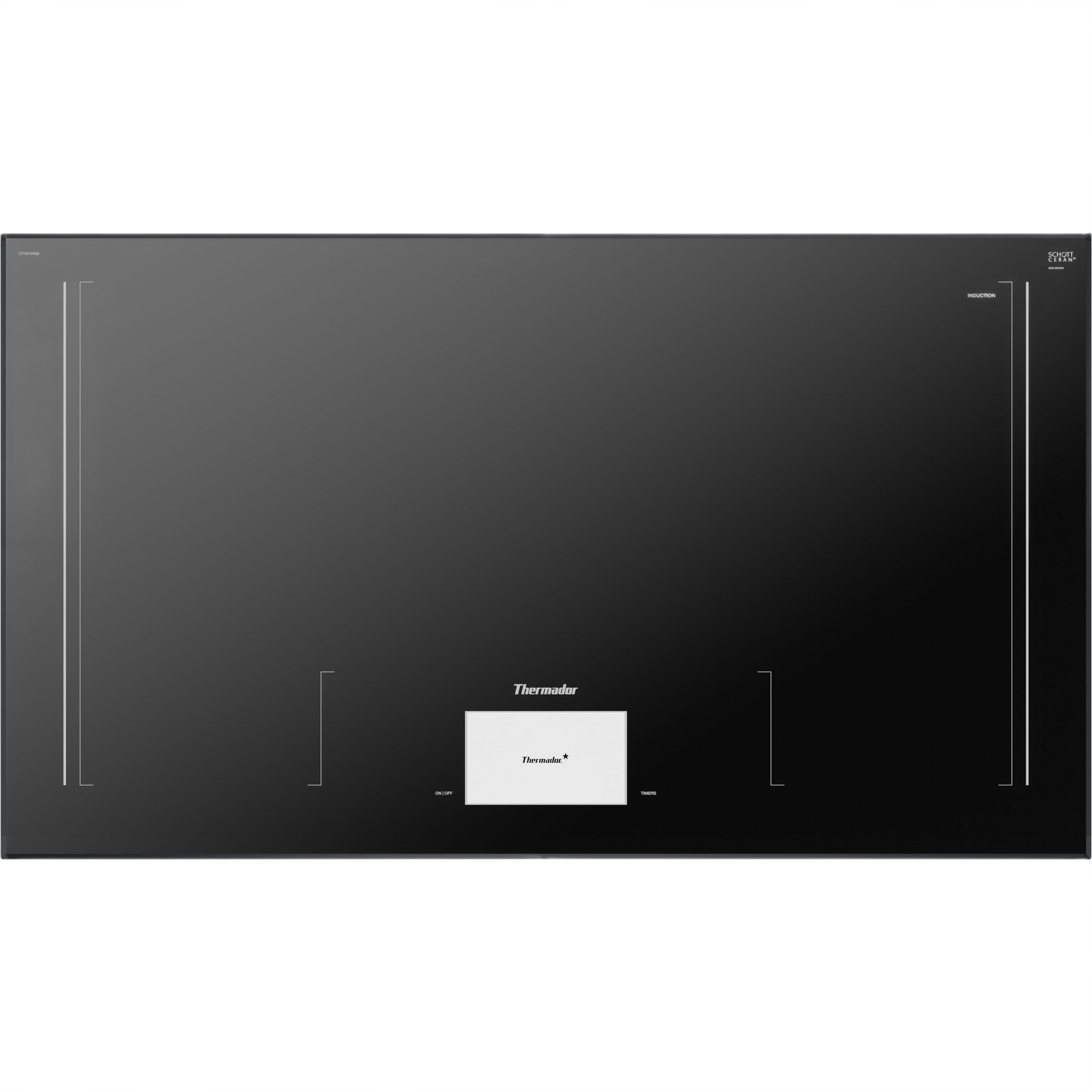 Dark gray 36-inch induction cooktop with touch controls and LED indicators from Thermador Appliances collection