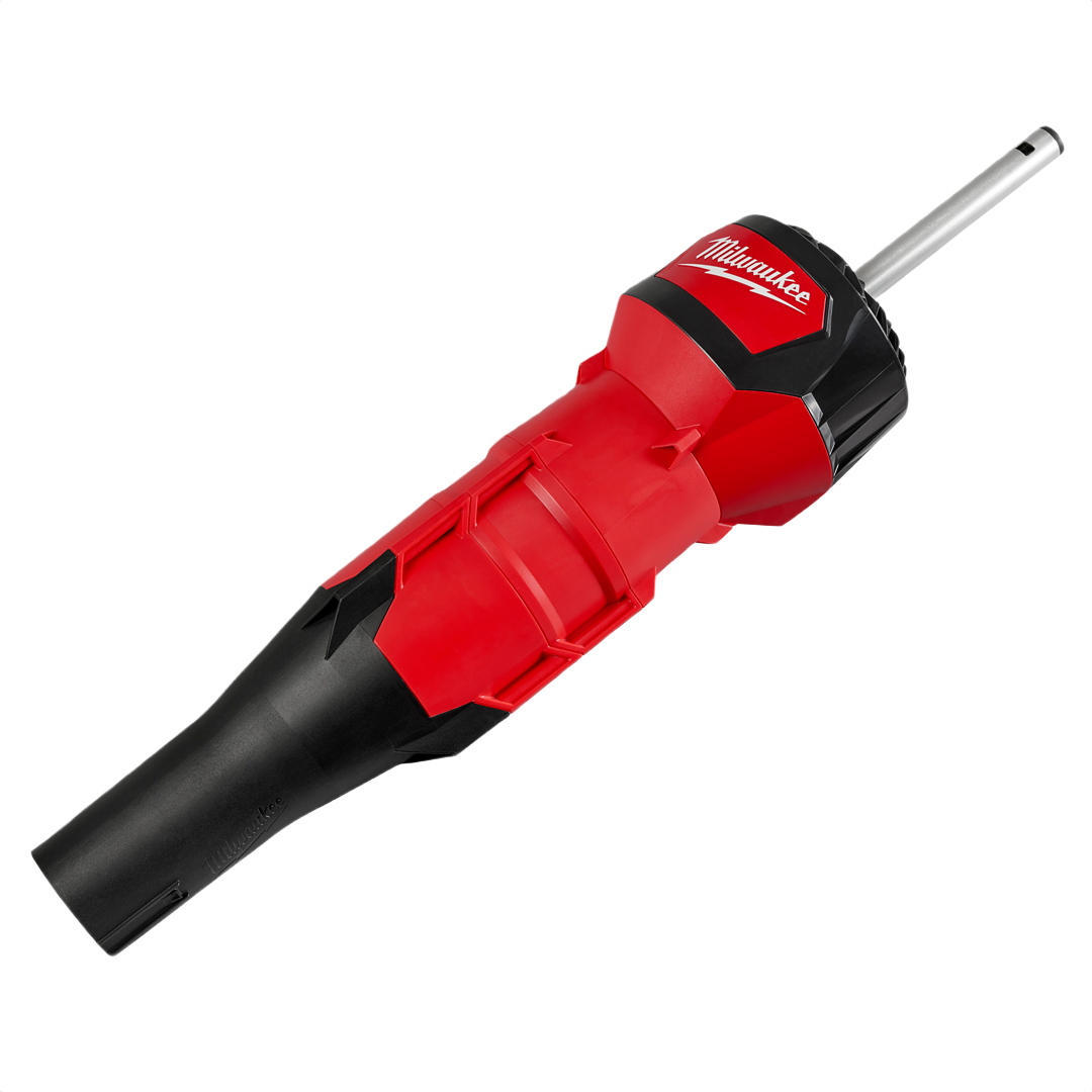 Red and black Milwaukee M18 blower attachment designed for use with power tools in home improvement collections