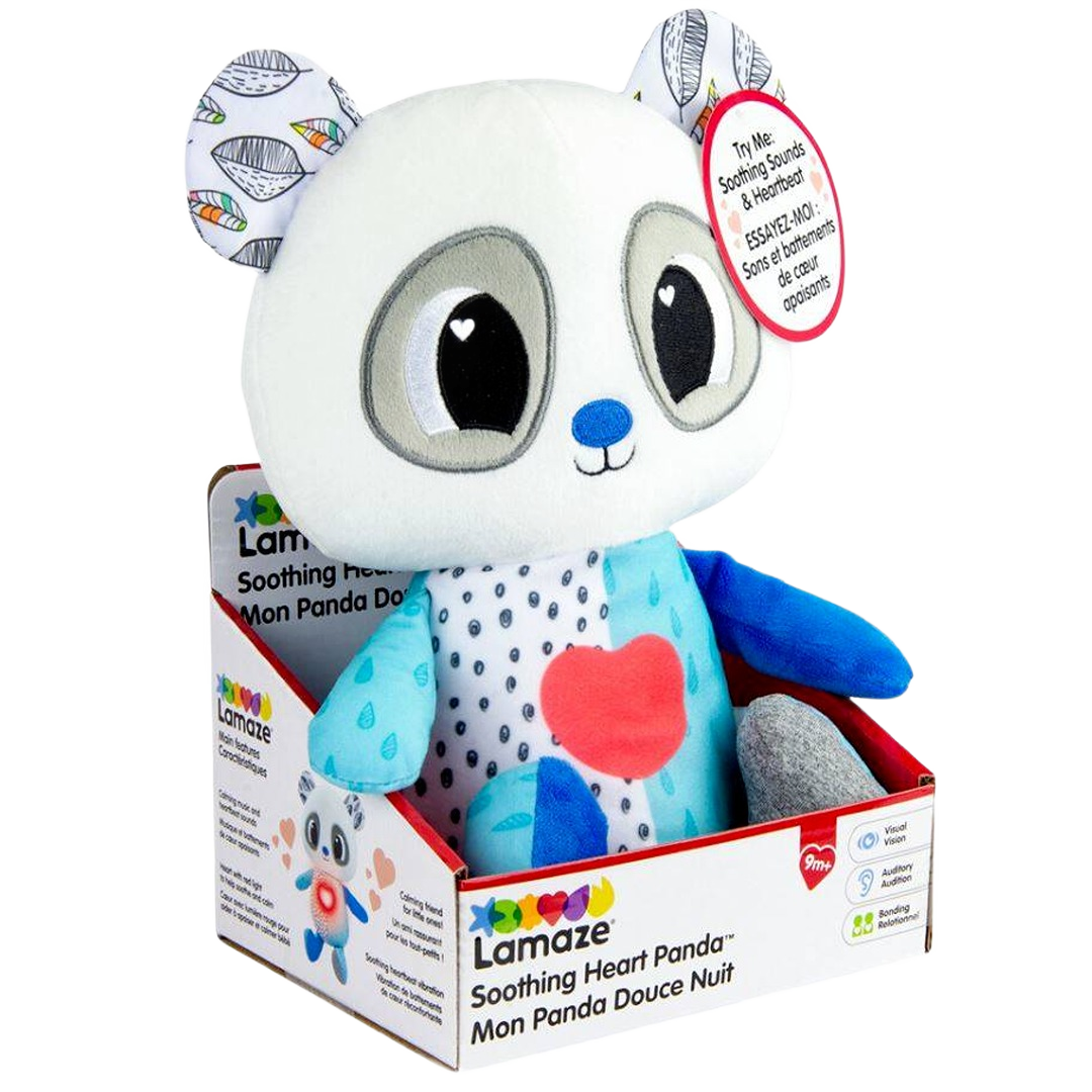 Plush panda toy with heart detail and soothing features in baby and toddler educational toys collection under $50