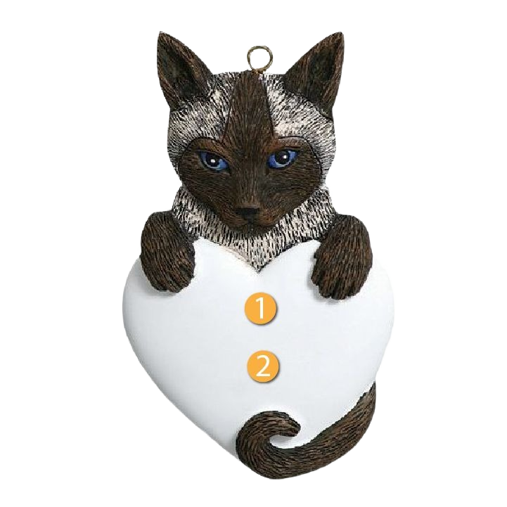 Siamese cat holding a white heart-shaped ornament for Christmas tree decorations under $50 collection