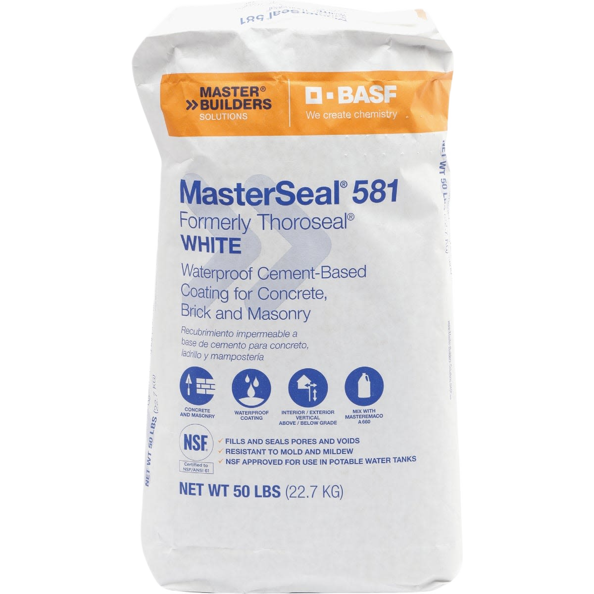 50 lb. white waterproof cement-based masonry coating bag for concrete, brick protection and sealing in home improvement collections