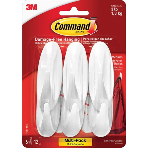 Set of six white adhesive utility hooks for damage-free hanging in Hardware and Clips & Fasteners under $50 collections