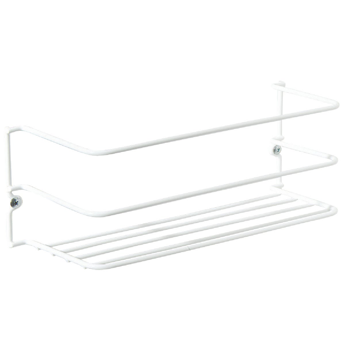 Medium white wire rack with vinyl coating for cabinet door organization in kitchen and storage spaces