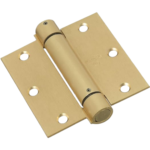 Square satin brass spring door hinge with adjustable tension for door and gate accessories in hardware collections under $50