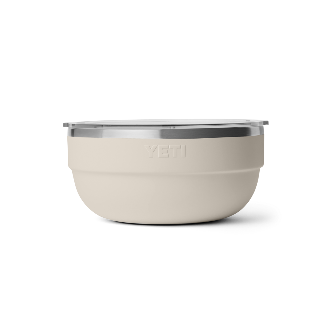 Large beige insulated bowl with clear lid, designed for durable use in dinnerware and kitchenware collections