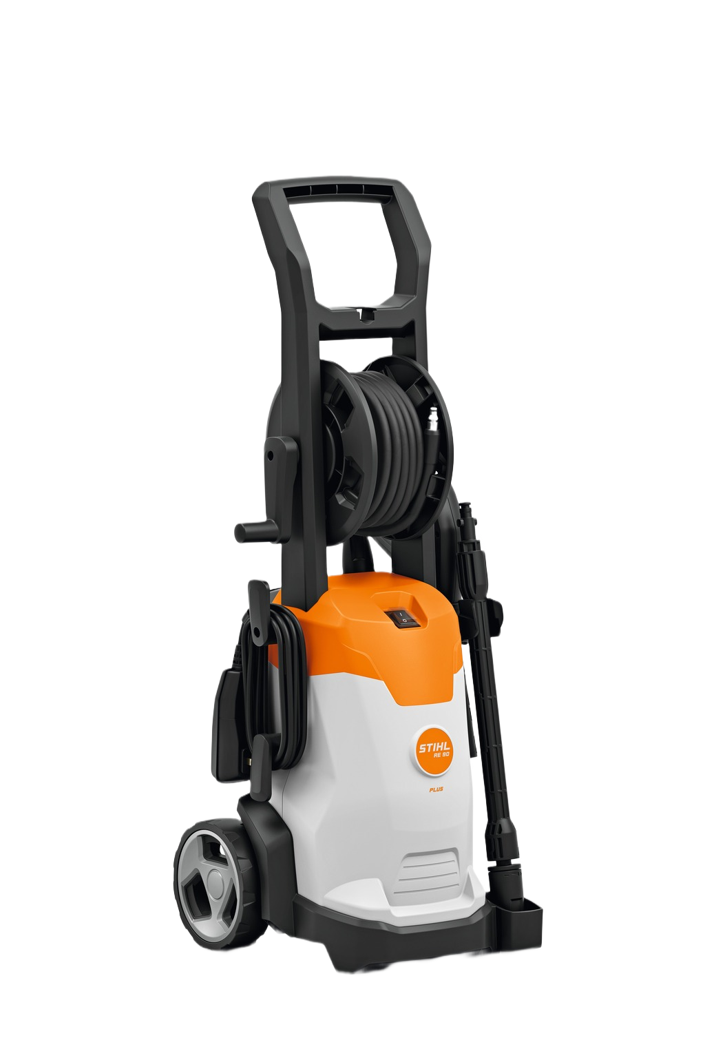 Compact STIHL pressure washer with hose reel, spray wand, and ergonomic handle for efficient home improvement cleaning tasks