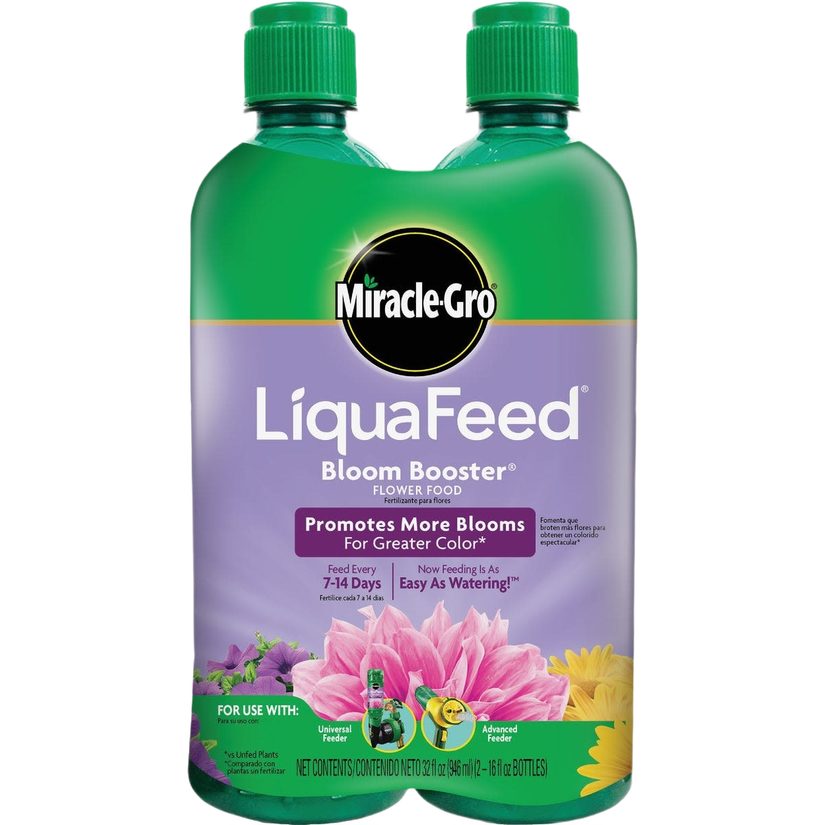 Two-pack of Miracle-Gro LiquaFeed Bloom Booster liquid flower food for vibrant blooms in plant care collections