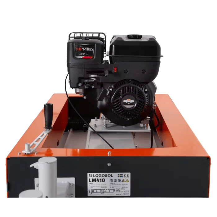Heavy-duty LOGOSOL log moulder frame with mounted 9HP petrol engine, part of power tool accessories collection