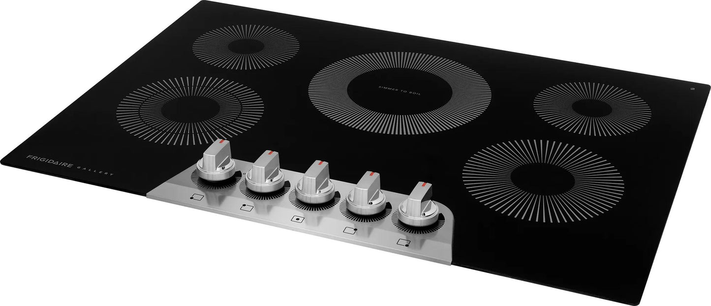 Frigidaire Gallery black 30-inch electric cooktop with five silver control knobs in Cooktops and Appliances collections