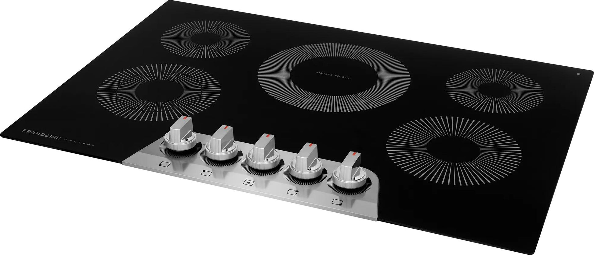 Frigidaire Gallery black 30-inch electric cooktop with five silver control knobs in Cooktops and Appliances collections