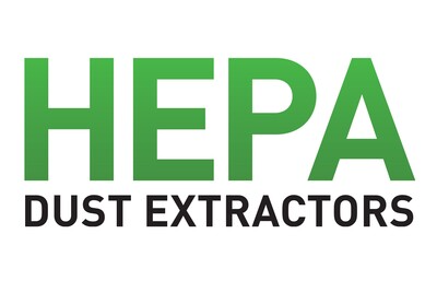 Green "HEPA" text above black "Dust Extractors" text on white background for tools and home improvement