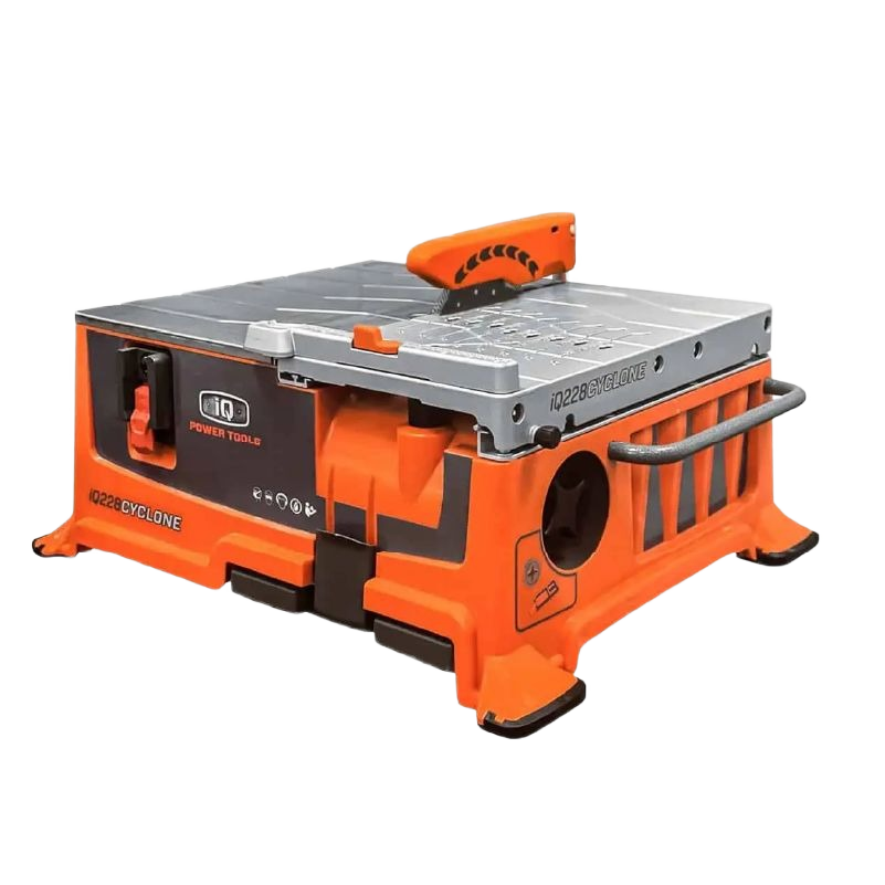 Portable orange and gray tabletop tile saw with 7-inch blade for precise cutting in power tools and saws collections