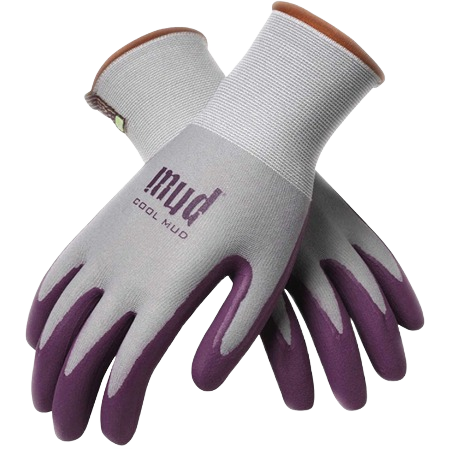 Pair of large lilac nylon garden gloves with foam nitrile coating for outdoor work and home improvement tasks