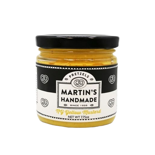 Glass jar of Martin's NYC yellow mustard dip with black lid in condiments and under $25 collections